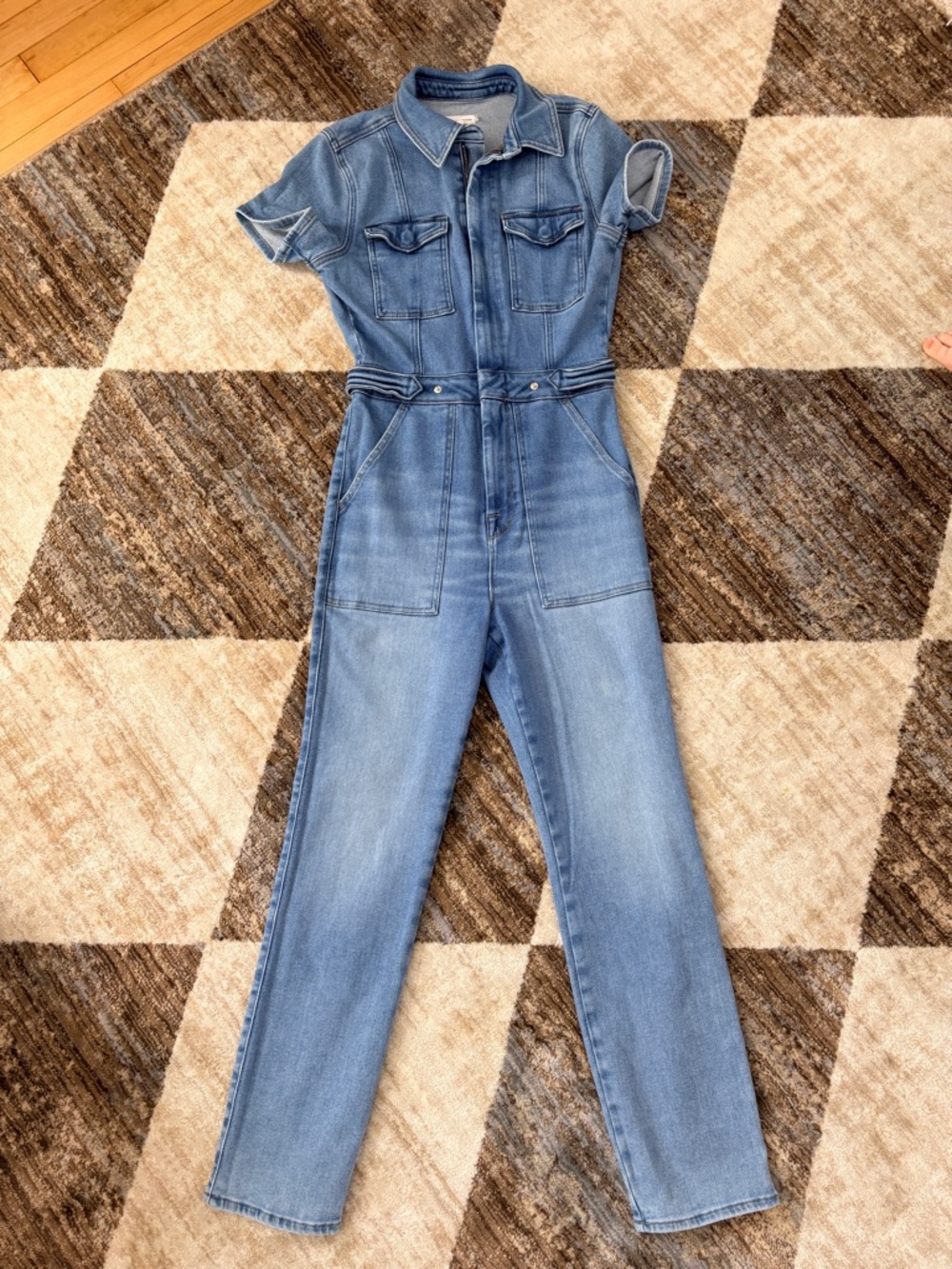 Good American Light Blue Denim Short-Sleeve Jumpsuit